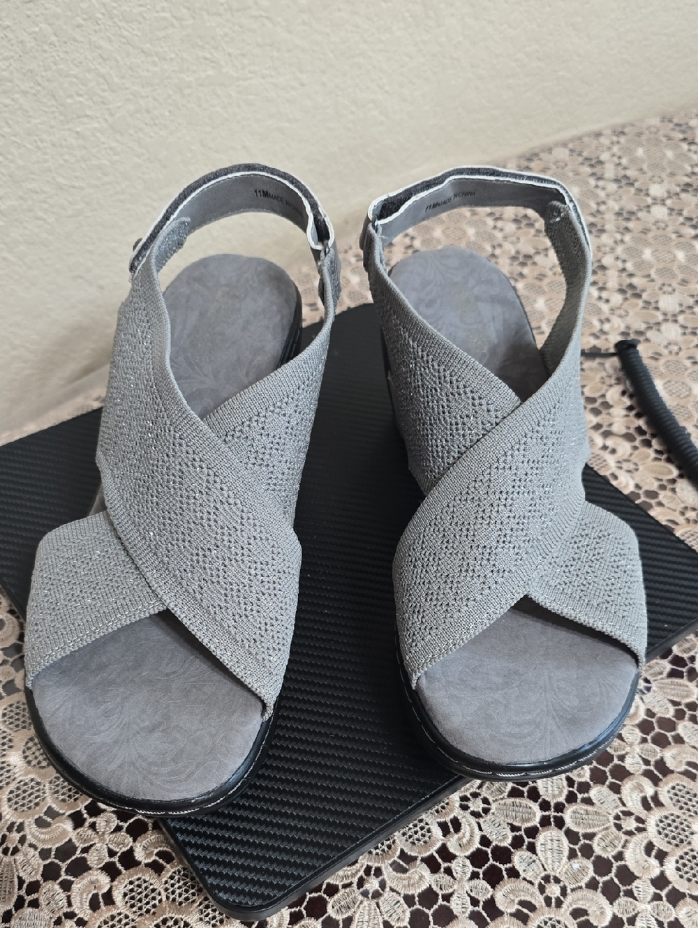 JBU Light Gray Crisscross Elastic Slingback Sandals